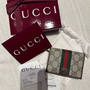 Gucci Beige Card Holder with Green and Red Stripe